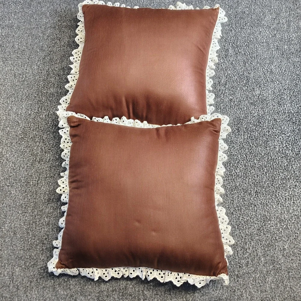 Vintage Cottagecore Tapestry Throw Pillow Set Turkey Goose Lace Trim Wildlife